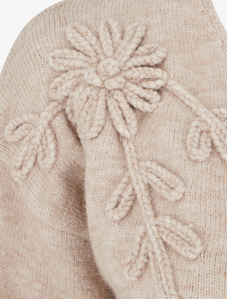 Pull droit à fleurs brodées - Beige - 3