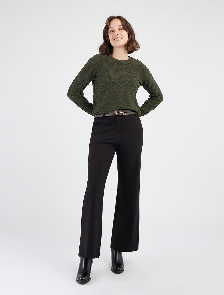 Pull droit en maille fantaisie - Kaki - 8