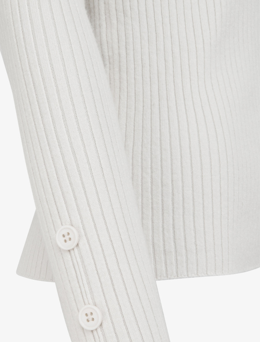 Pull côtelé moulant à col V à boutons décoratifs - Blanc - 3