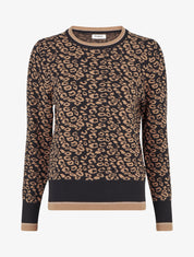 Pull imprimé léopard à col rond - Noir - 1
