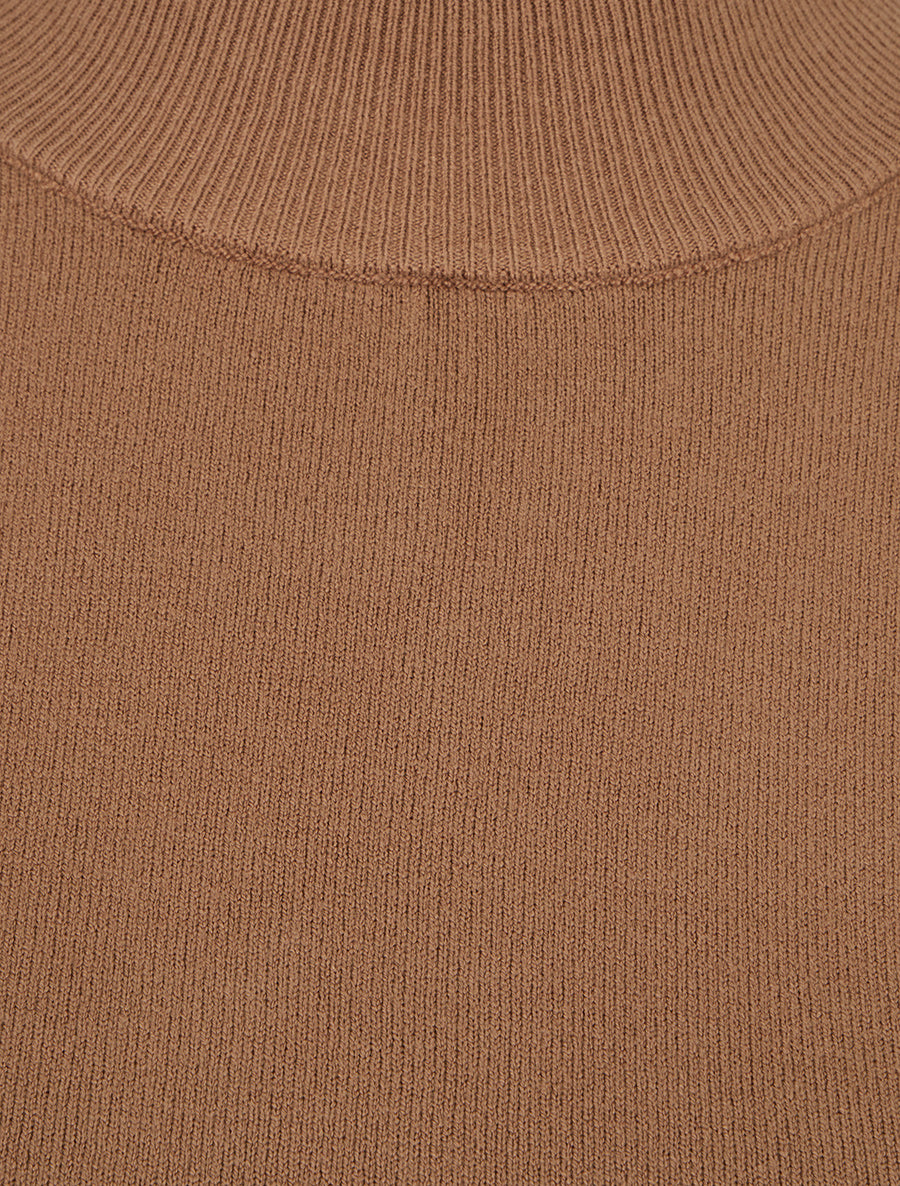 Pull fin uni à col montant - Camel - 3