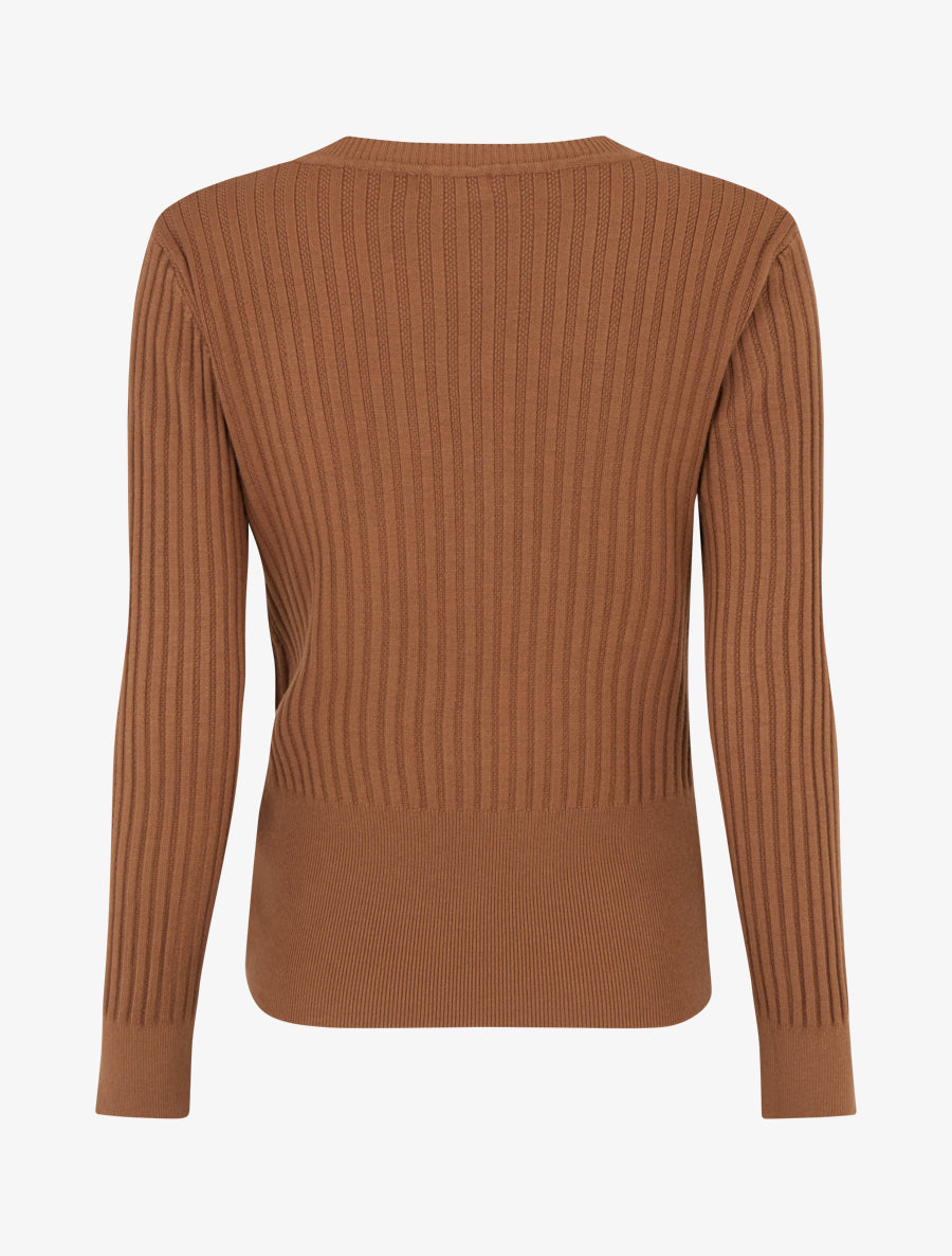 Pull à col V et boutons décoratifs strassés - Camel - 2