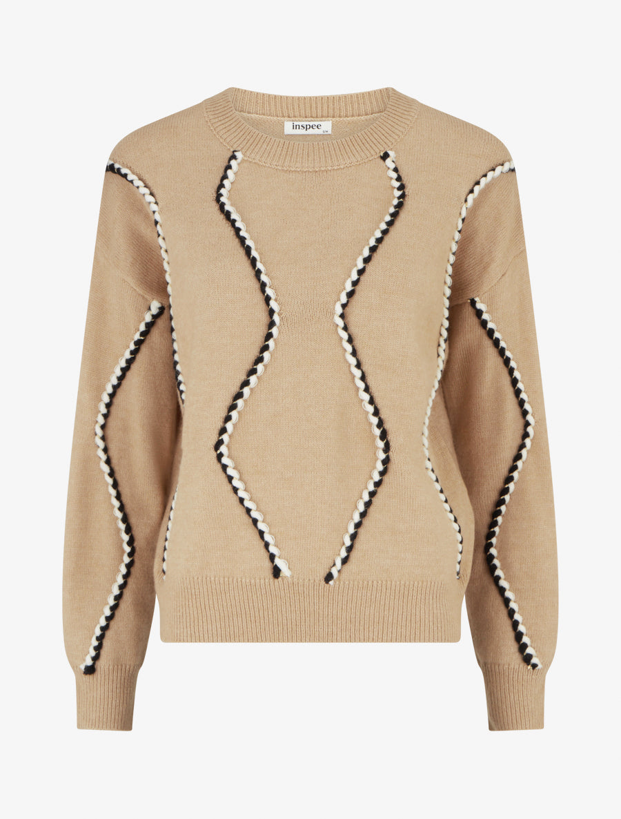 Pull droit à tresses irisées - Beige - 1