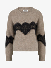 Pull droit à dentelle - Taupe - 1