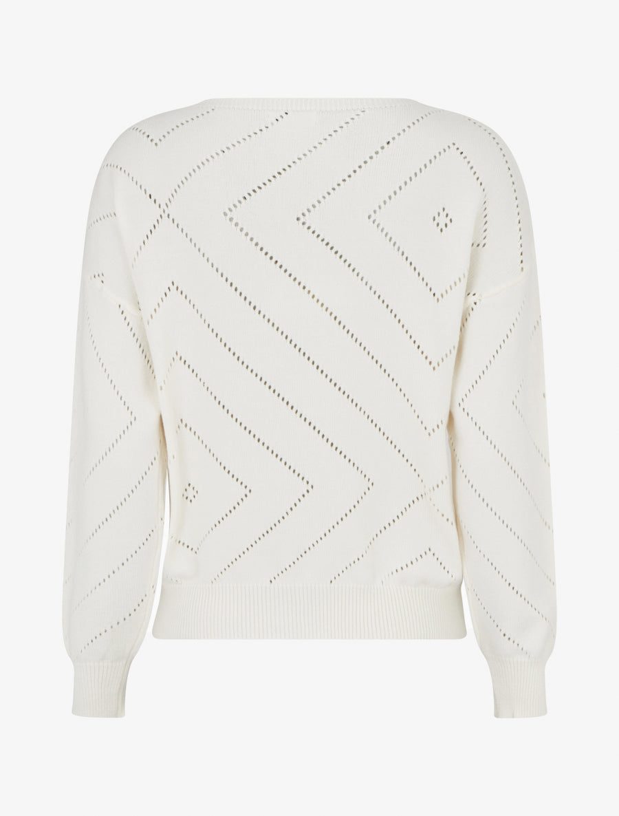 Pull uni ajouré à col rond - Crème - 2