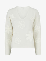 Pull duveteux à fleurs brodées - Écru - 1