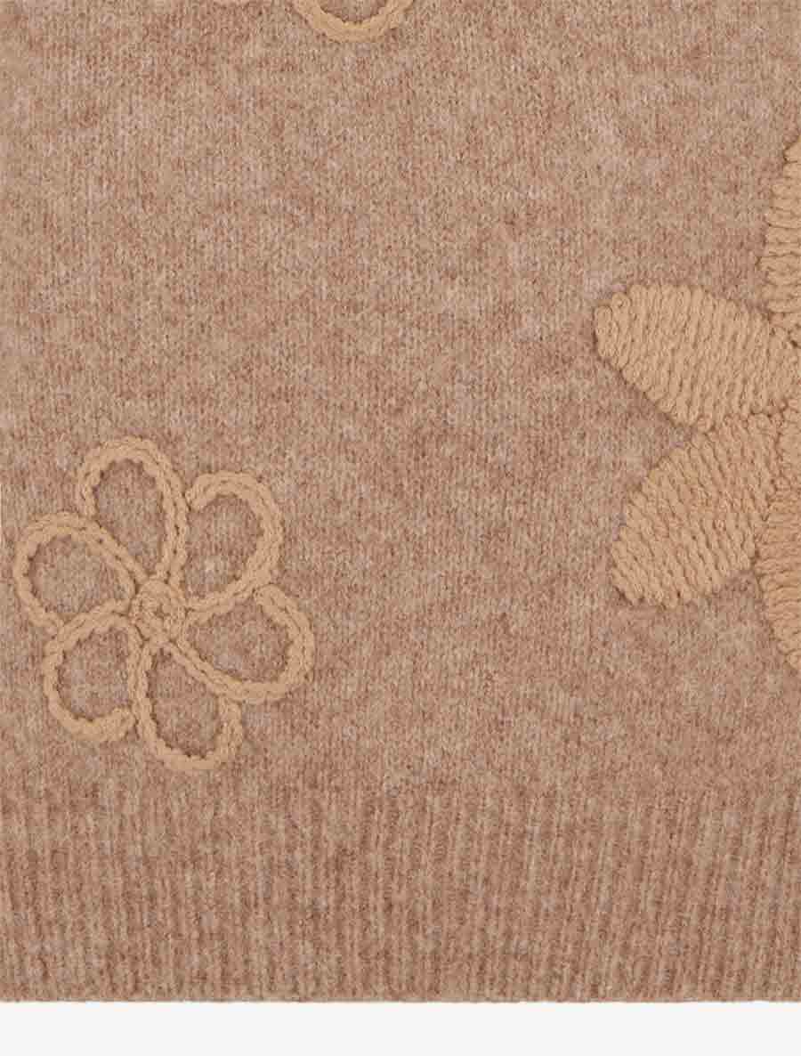 Pull duveteux à fleurs brodées - Camel - 3
