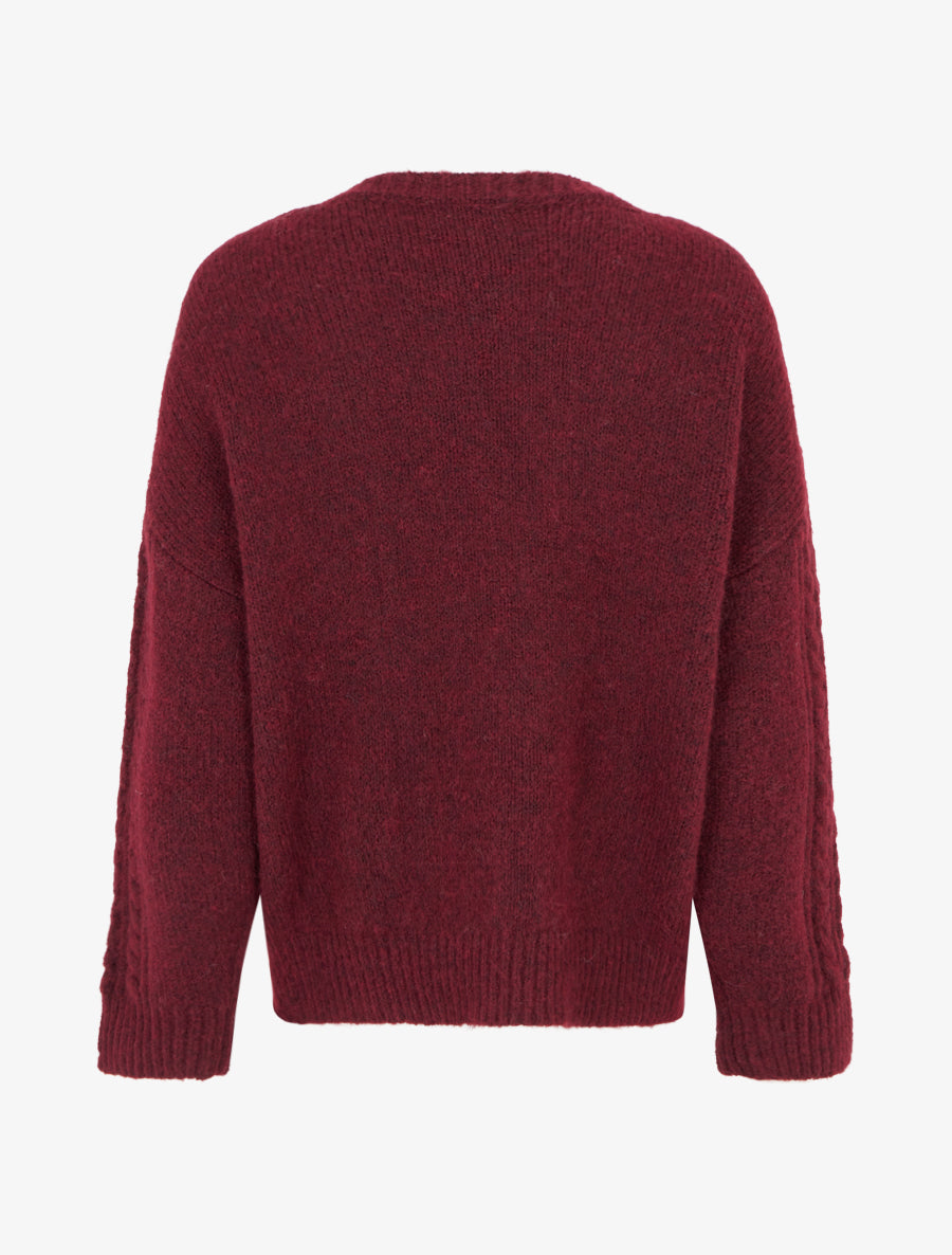 Pull droit à col rond en maille stylisée - Bordeaux - 2