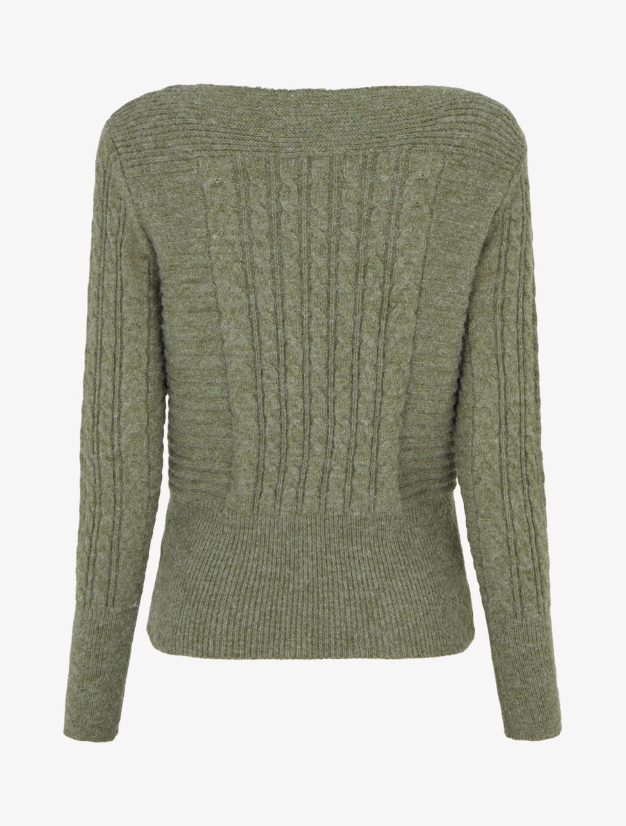 Pull droit à col bateau en maille fantaisie - Kaki - 2