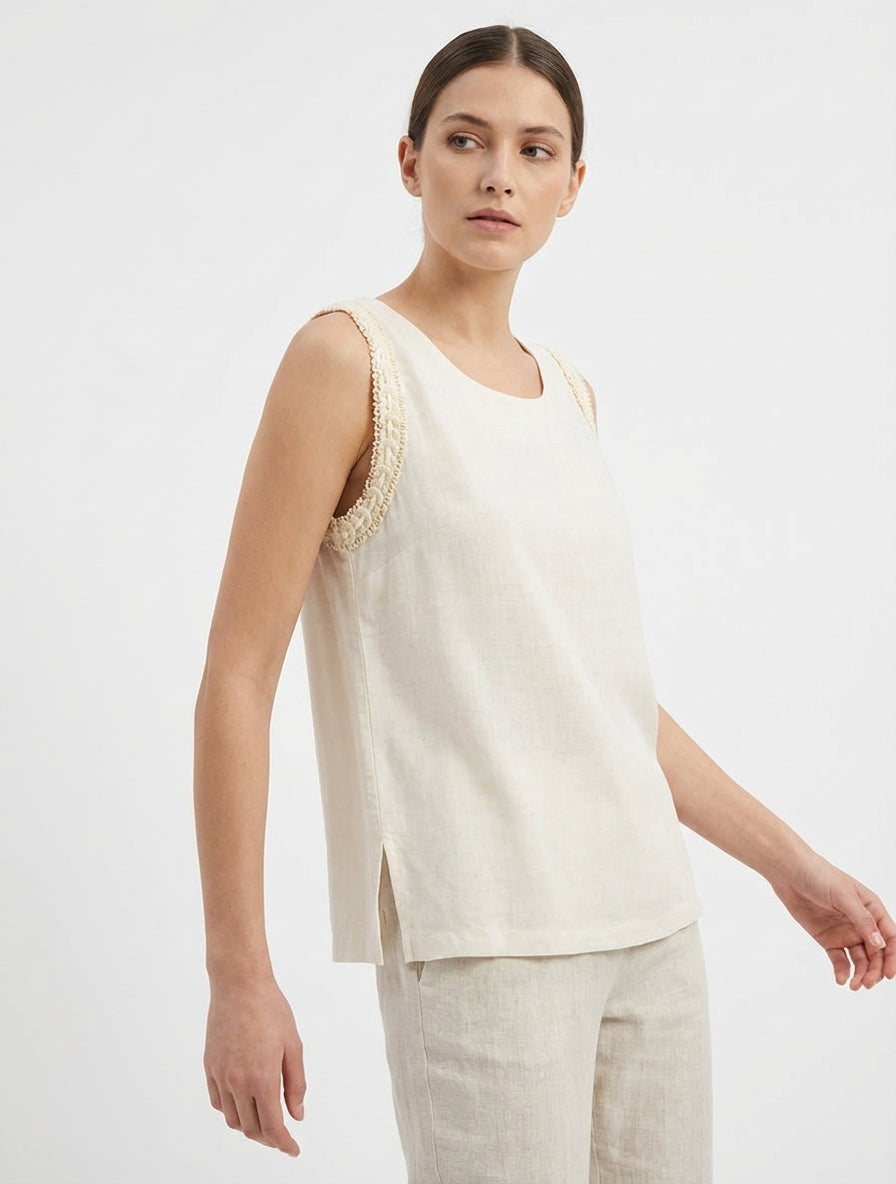 Ärmelloses einfarbiges Top - Creme