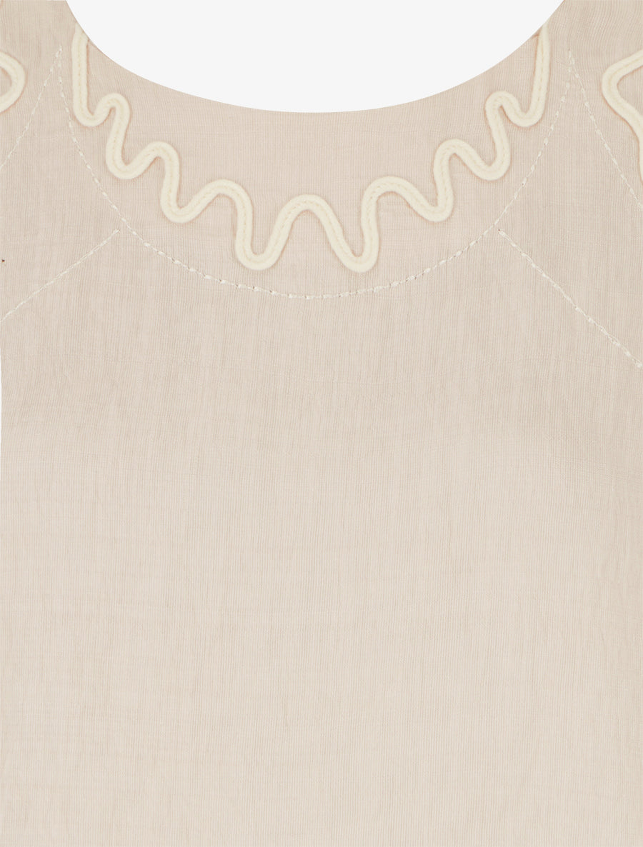 Top uni à détail broderies vagues - Beige - 3