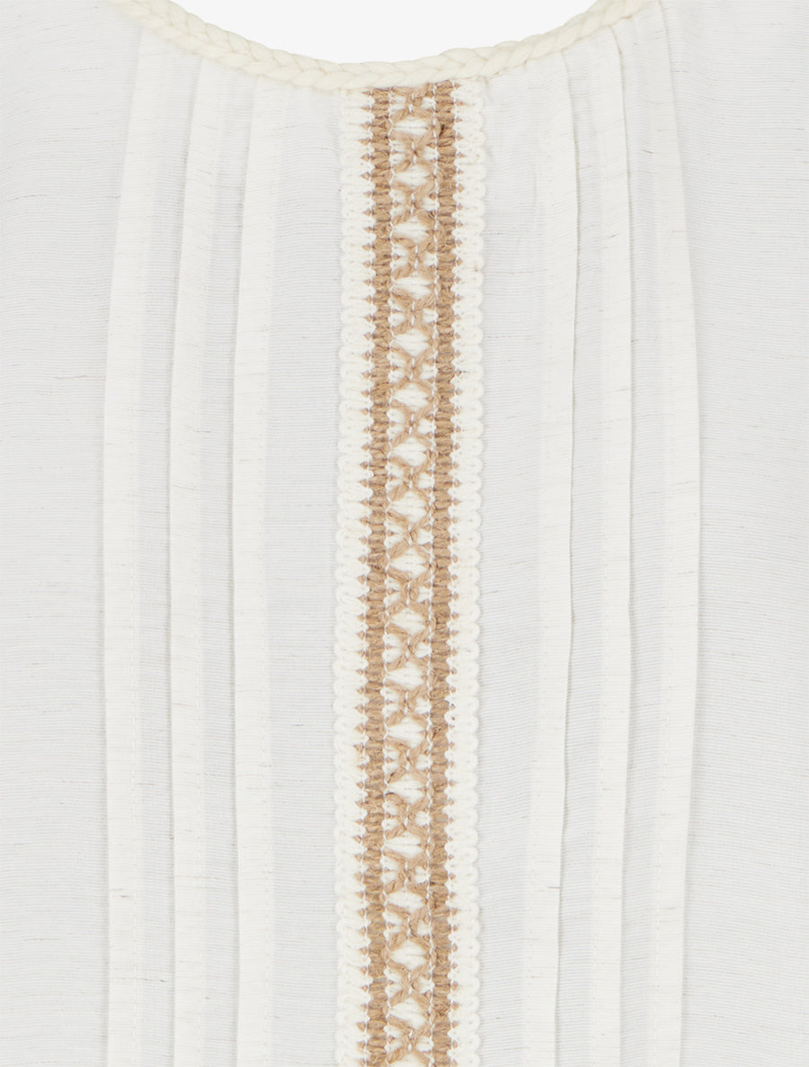 Top sans manches à col rond et broderie - Écru - 3