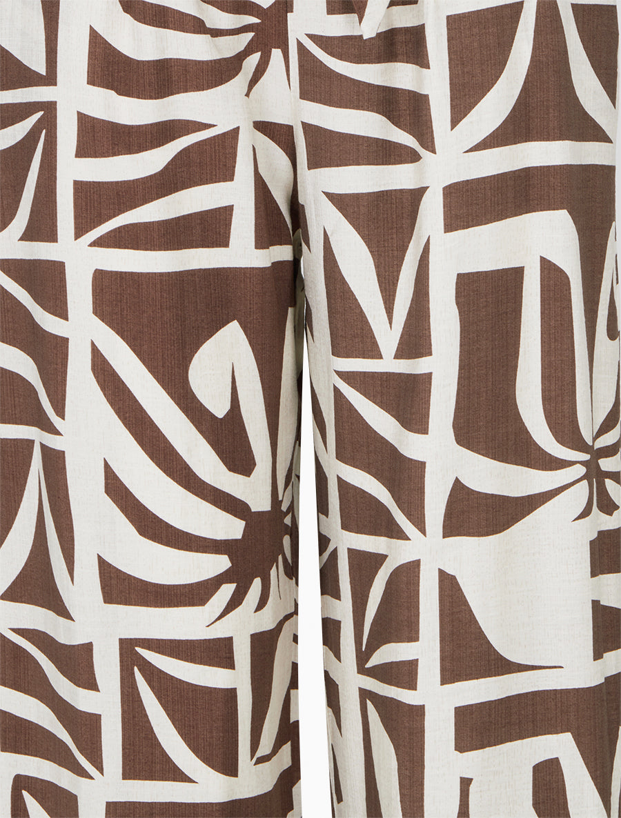 Pantalon élastiqué coupe droite imprimé graphique - Marron - 3