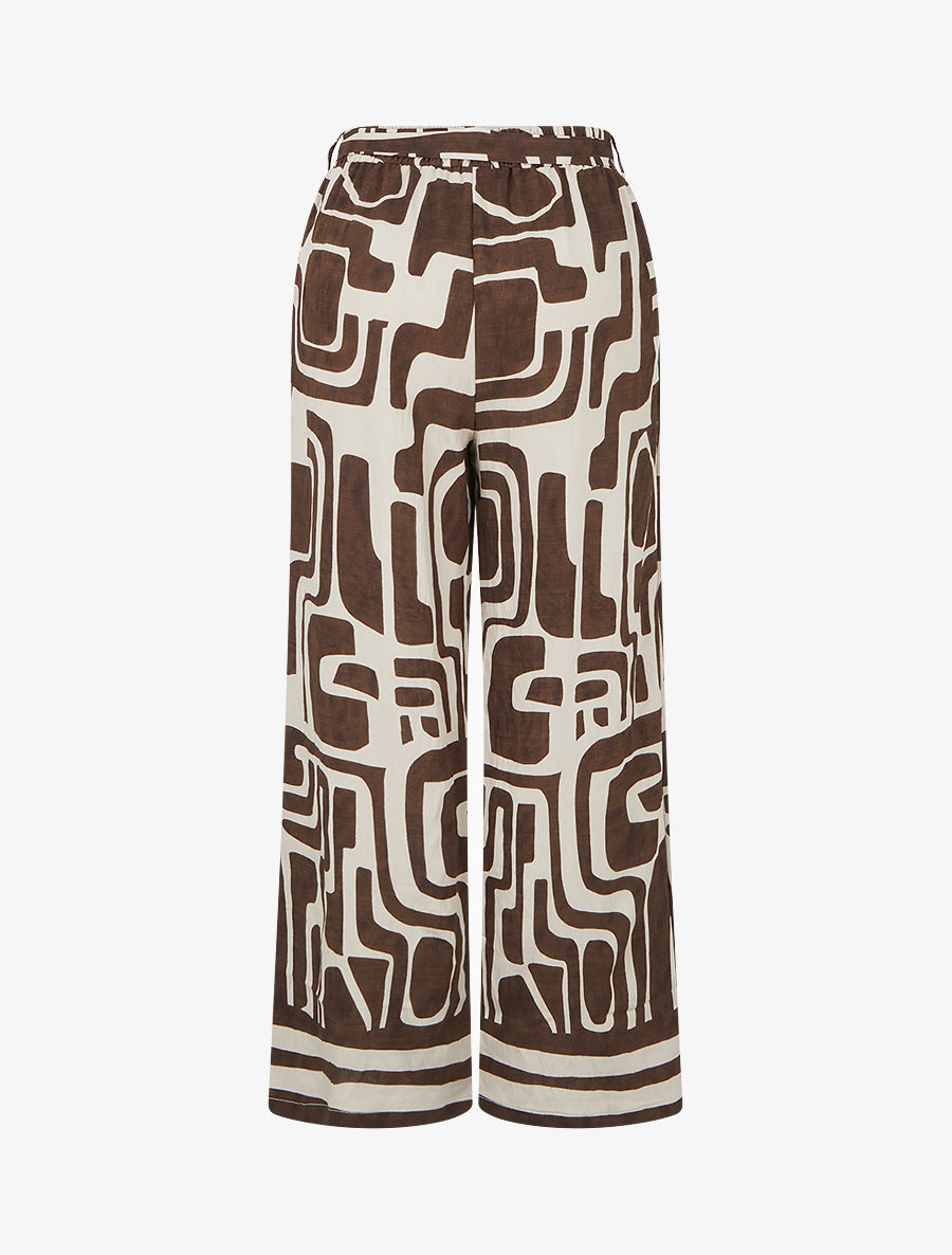 Pantalon élastiqué coupe droite imprimé fantaisie - Marron - 2