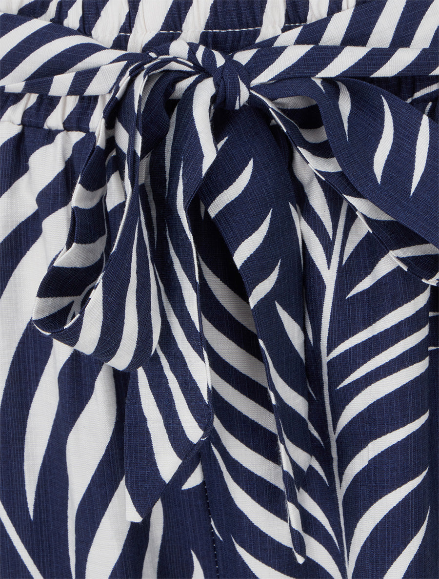 Pantalon élastiqué coupe droite imprimé feuillage - Marine - 3