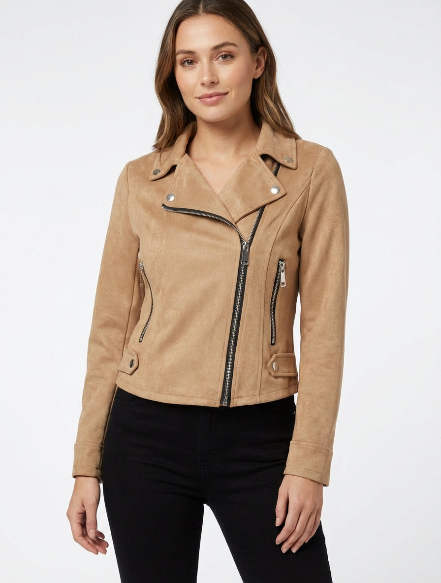 Jacke aus Wildlederimitat mit Reißverschluss - Helles Kamel