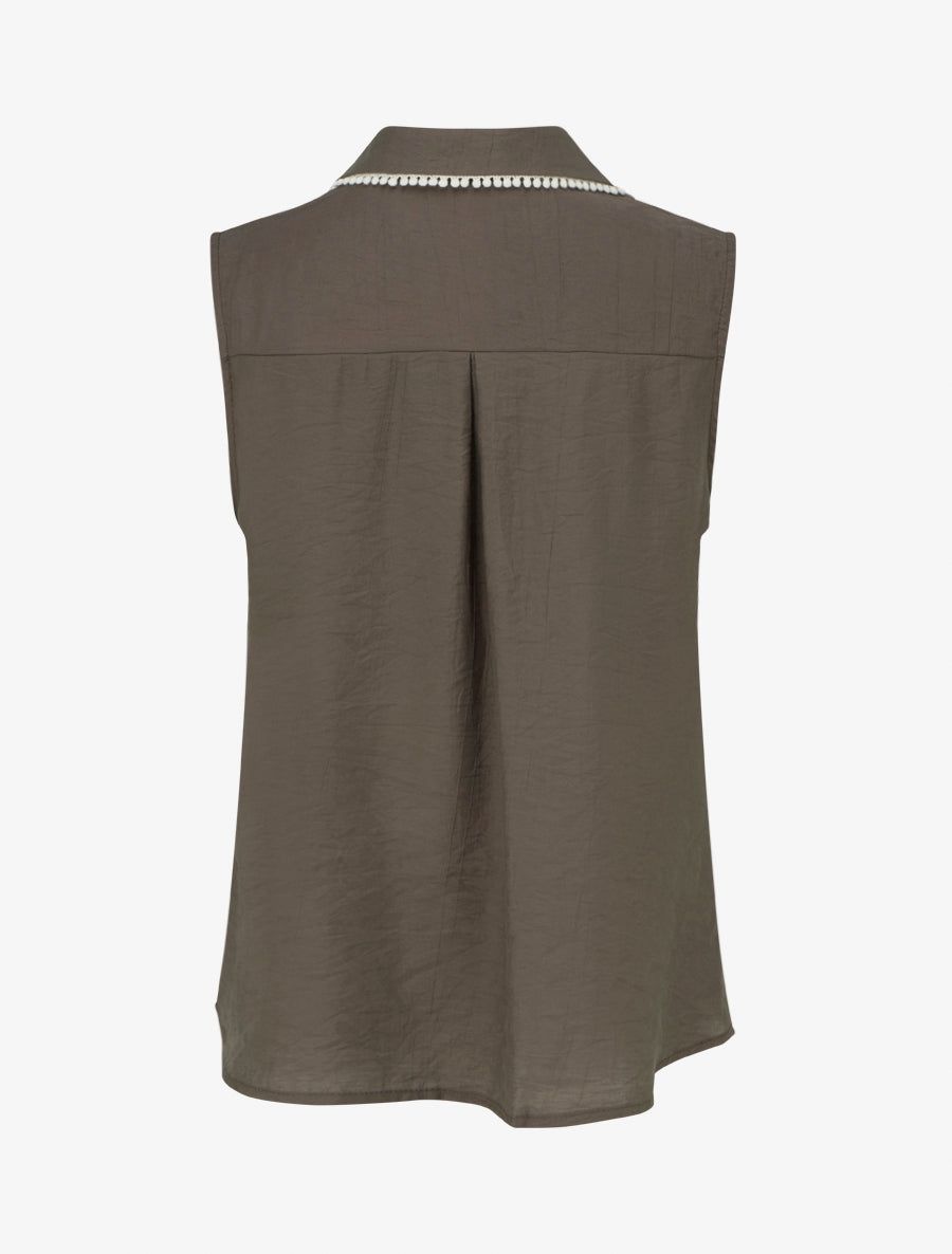 Chemise sans manches à broderie palmier - Marron - 2