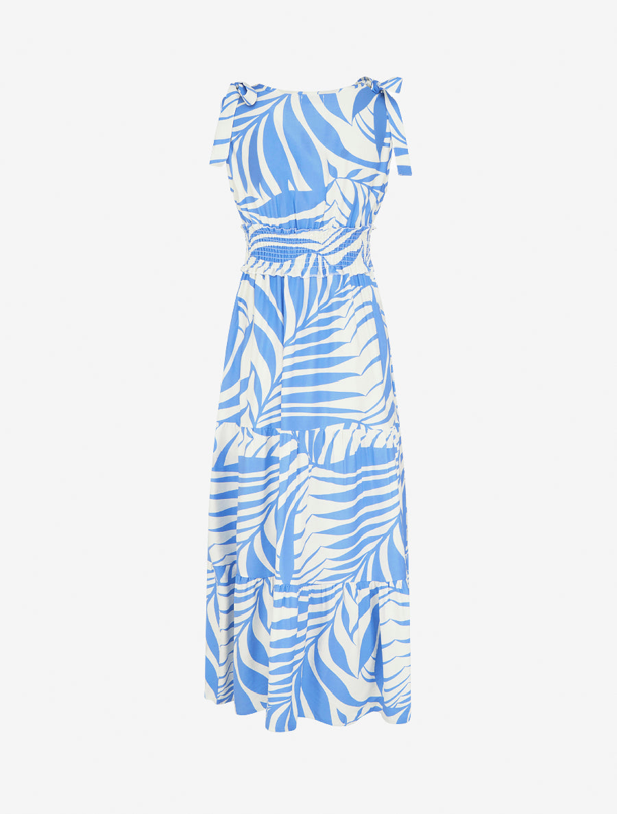 Robe imprimé feuillages à bretelles à noeud - Bleu ciel - 2