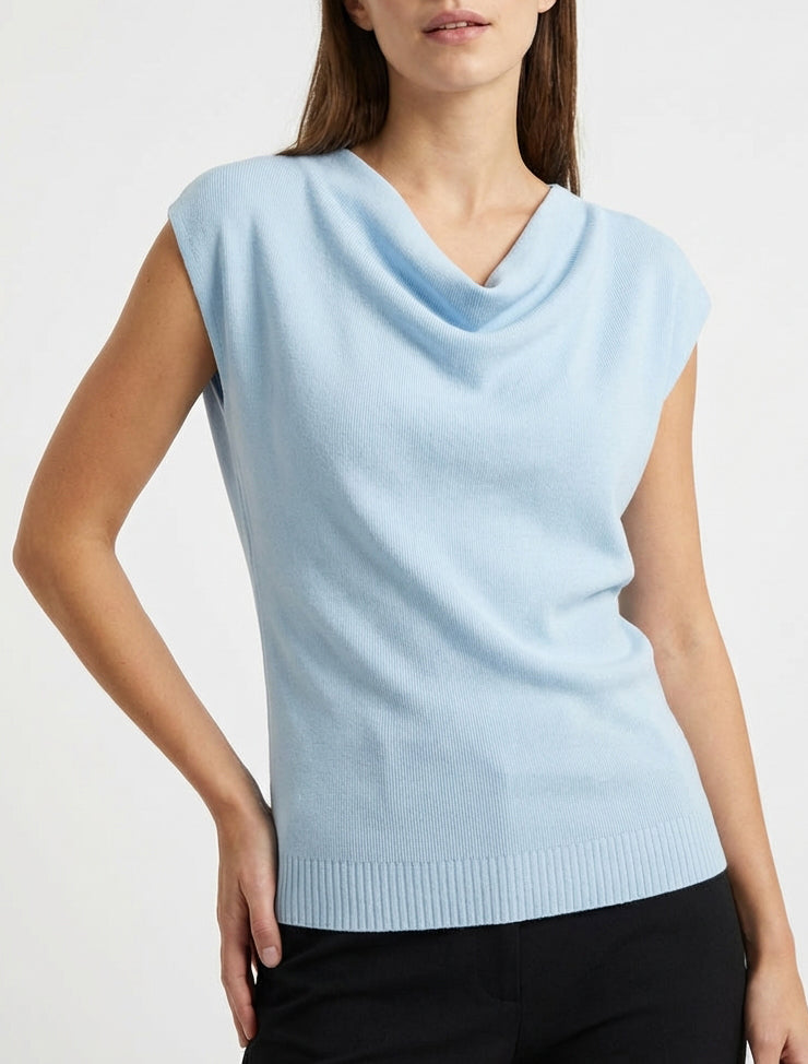 Ärmelloses Top mit Wasserfallausschnitt - Himmelblau