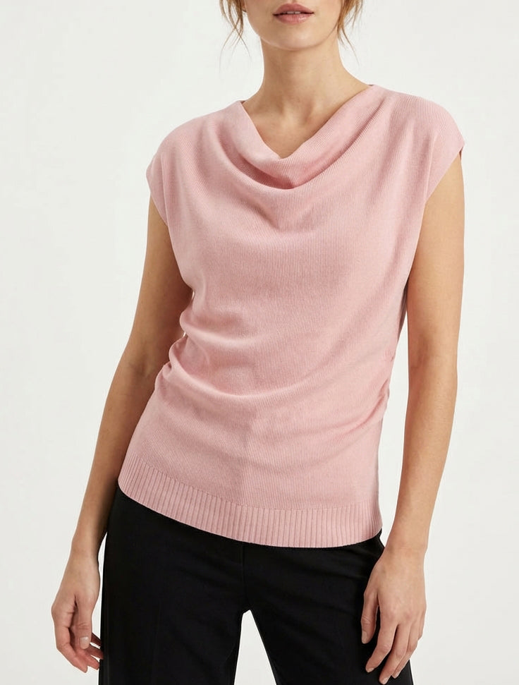 Ärmelloses Top mit Wasserfallausschnitt - Rose