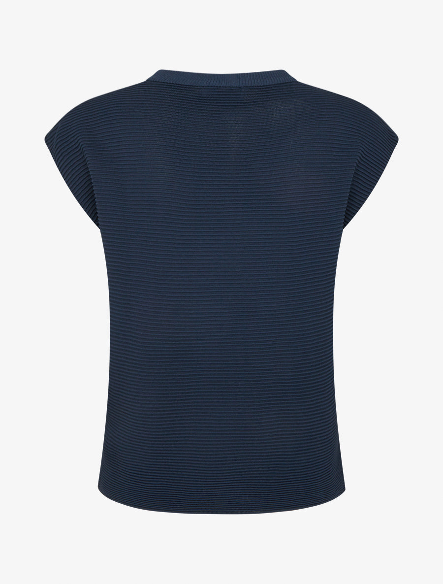 Top uni texturé à col rond - Marine - 2