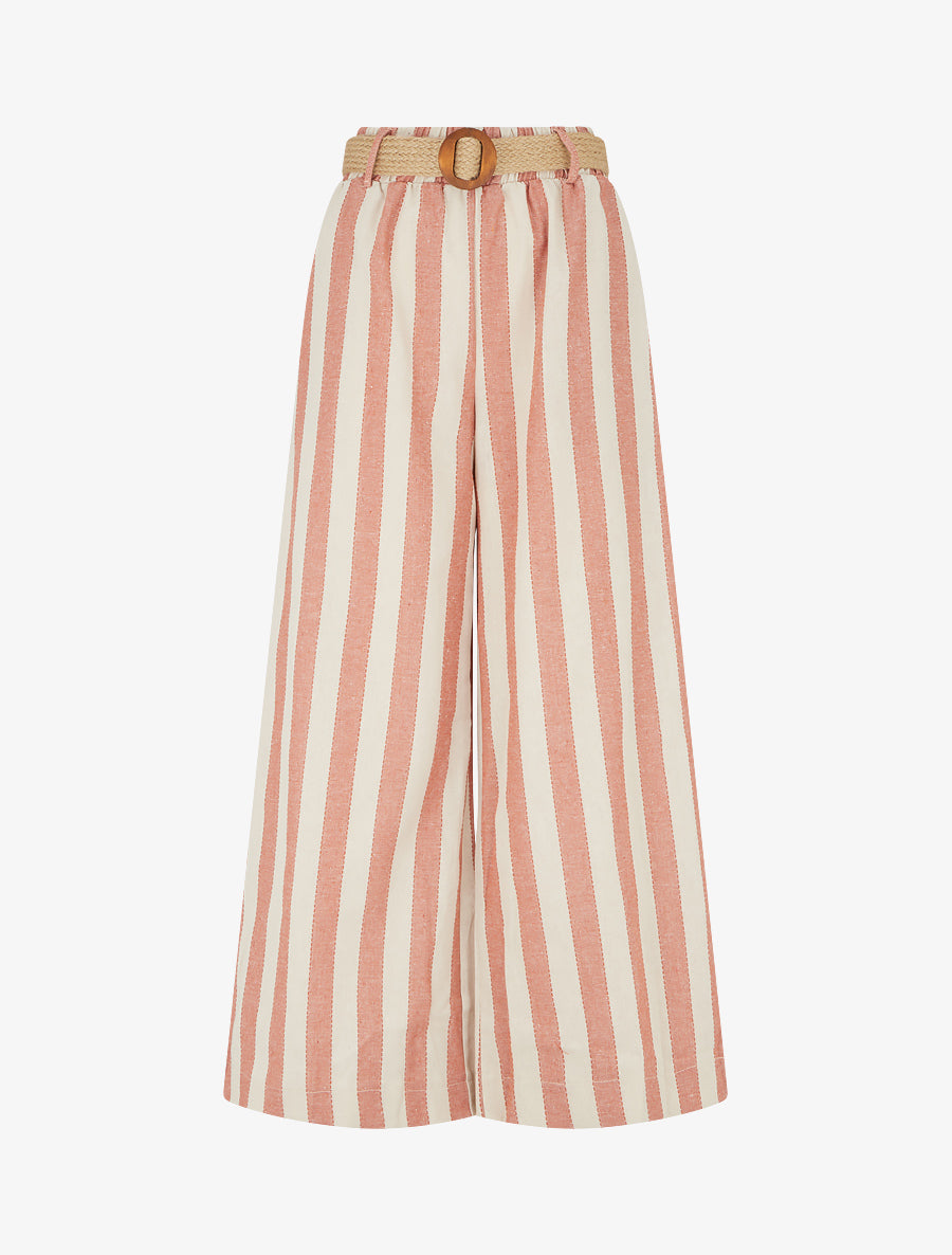 Pantalon élastiqué à imprimé rayures - Rose saumon - 1