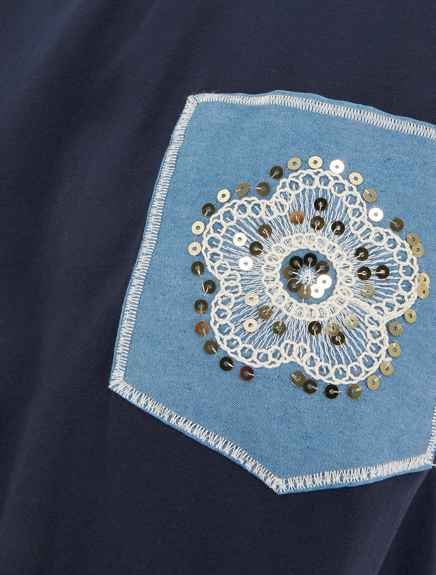 T-shirt à nouer à poche fantaisie - Marine - 3