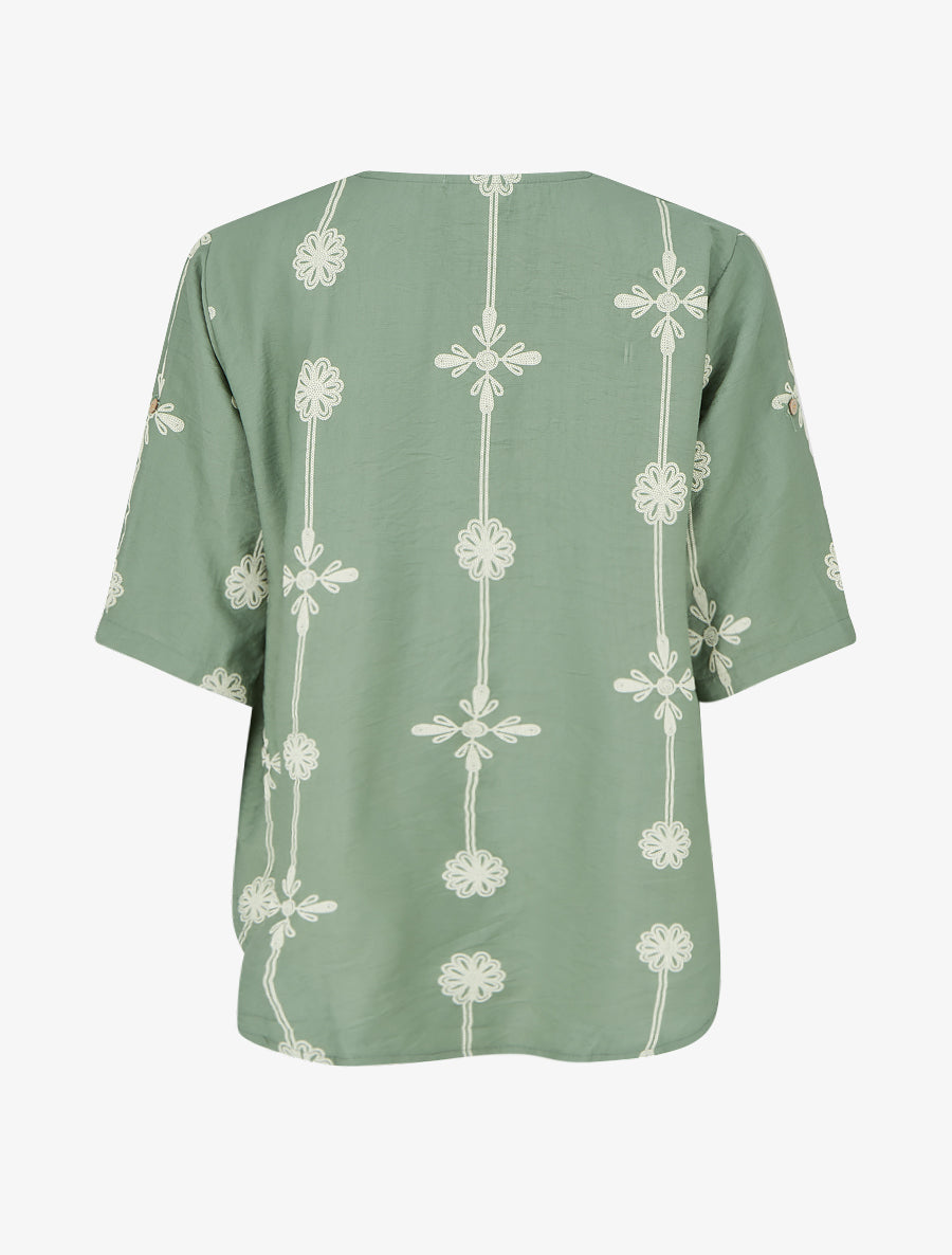 Top ample à manches courtes imprimé floral - Kaki - 2