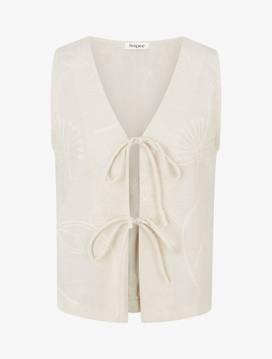 Gilet effet lin sans manches - Beige - 1