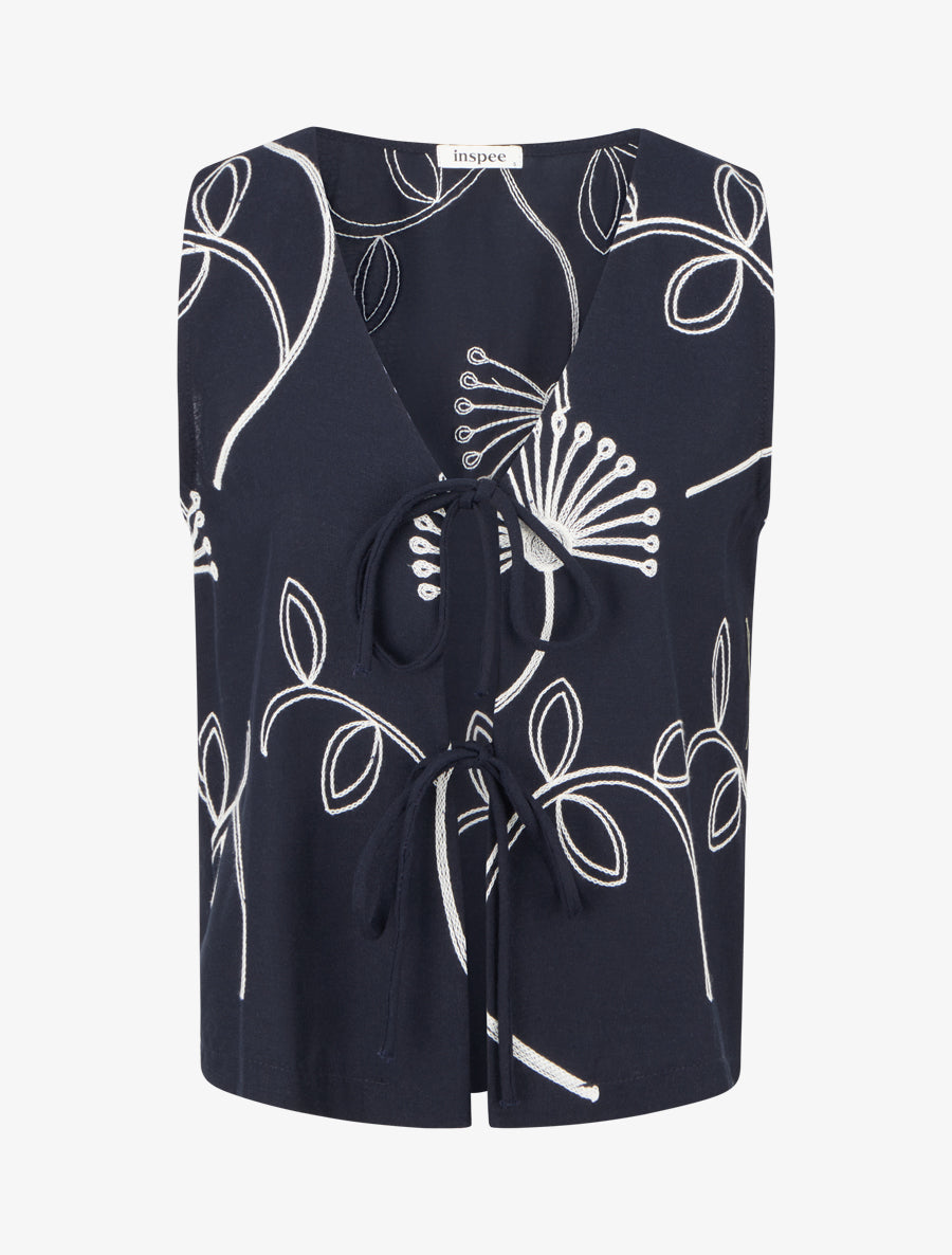 Gilet effet lin sans manches - Marine - 1