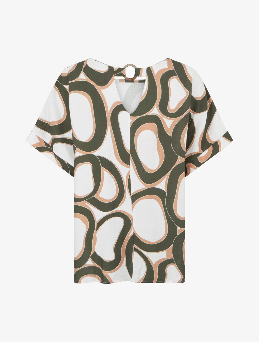 Top ample manches courtes imprimé stylisé - Kaki - 2