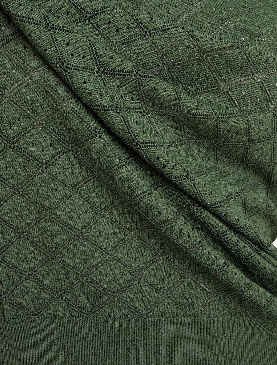 Pull fin à motifs losanges ajourés - Kaki - 3
