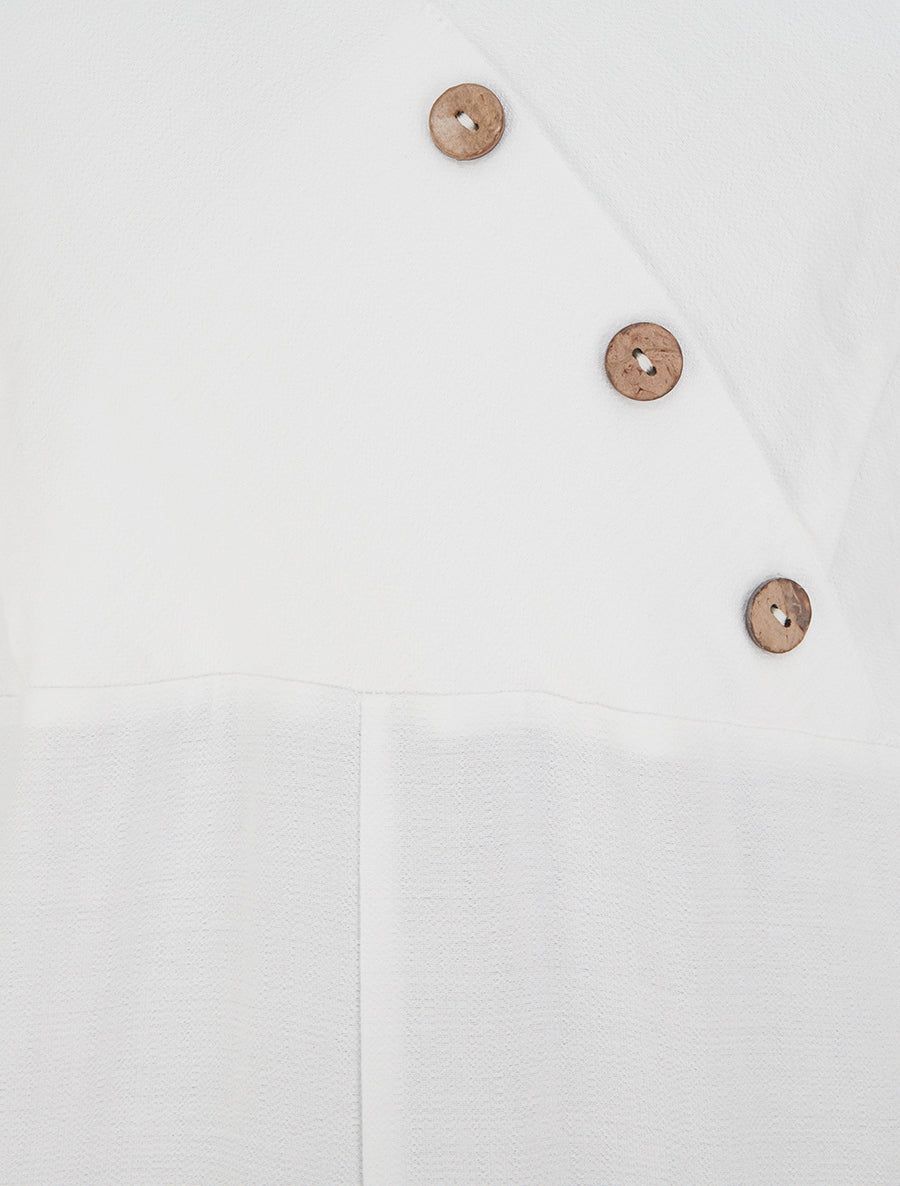Combinaison unie à boutons décoratifs et bretelles - Blanc - 3