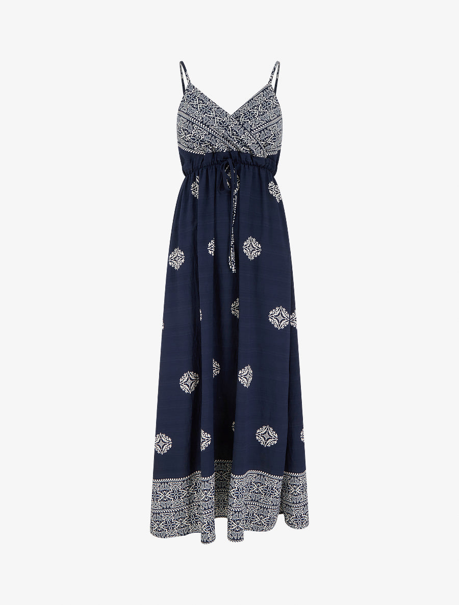 Robe longue bohème imprimé arabesque - Marine - 1
