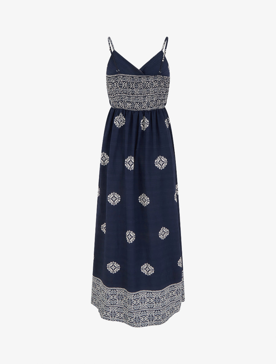 Robe longue bohème imprimé arabesque - Marine - 2