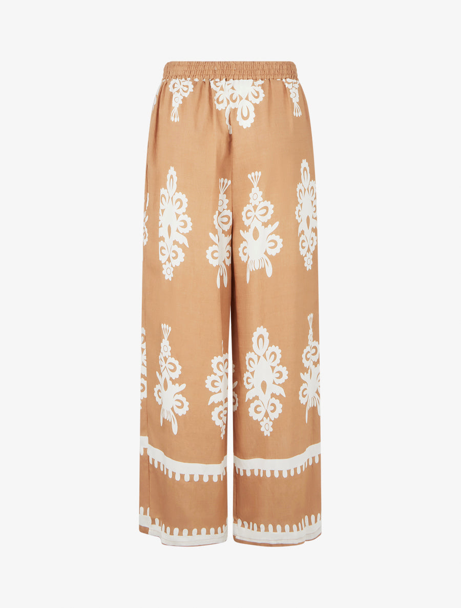 Pantalon ample à imprimé arabesque - Camel - 2