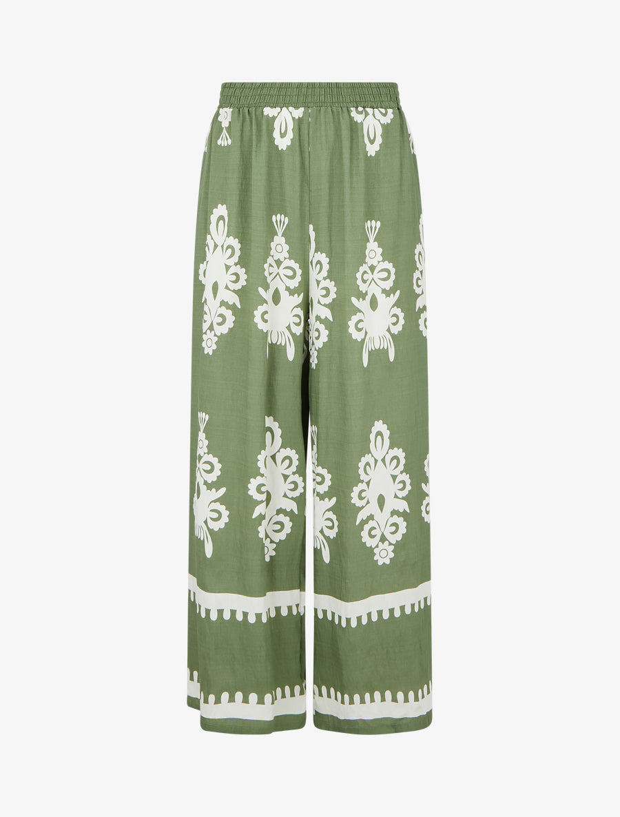 Pantalon ample à imprimé arabesque - Kaki - 1