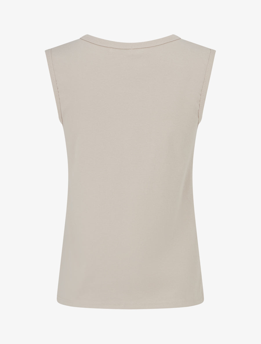 T-shirt uni sans manches à col stylisé - Beige - 2