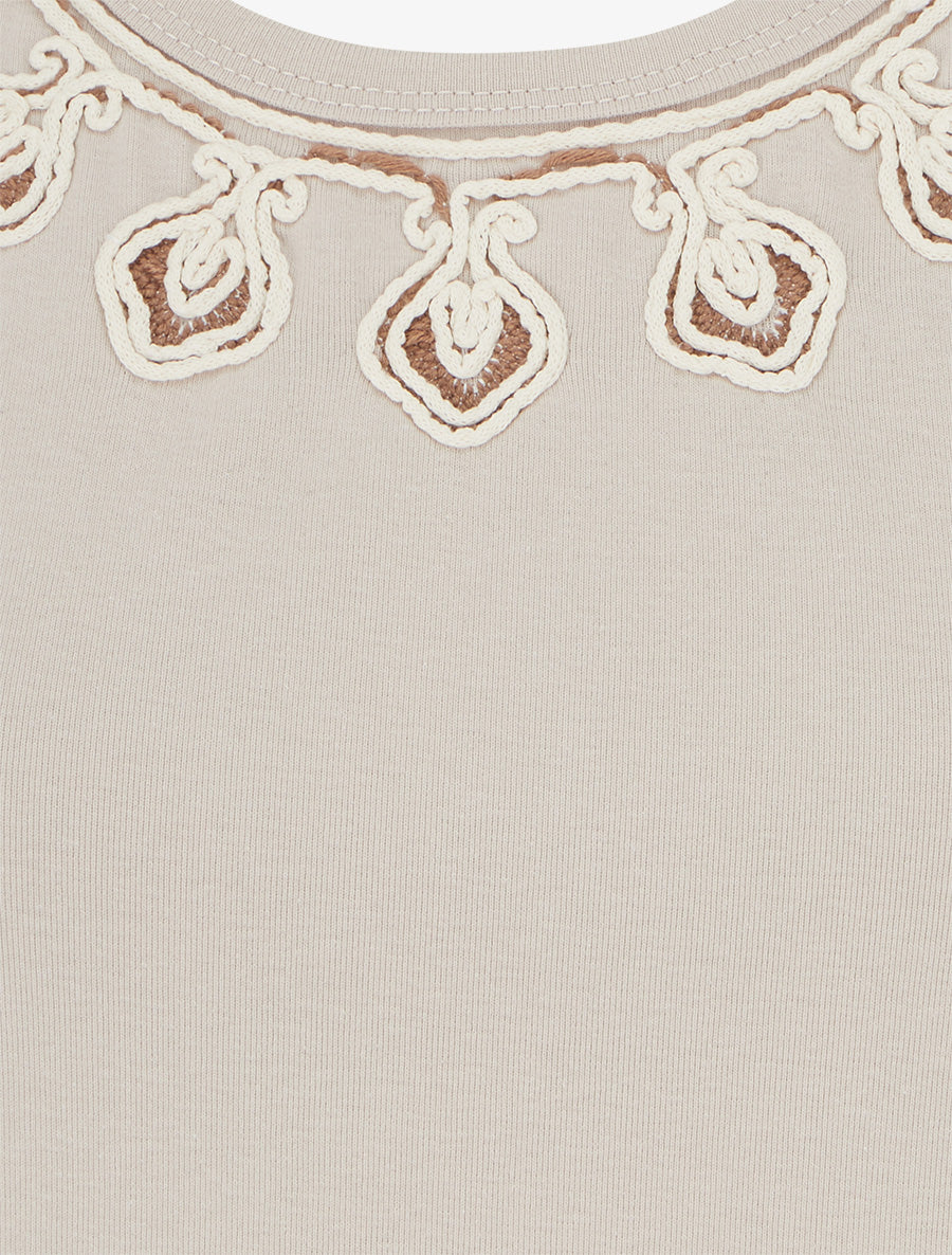 T-shirt uni sans manches à col stylisé - Beige - 3