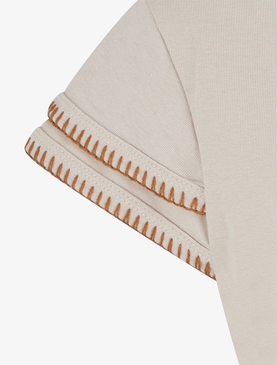 T-shirt uni à manches courtes stylisées - Beige - 3