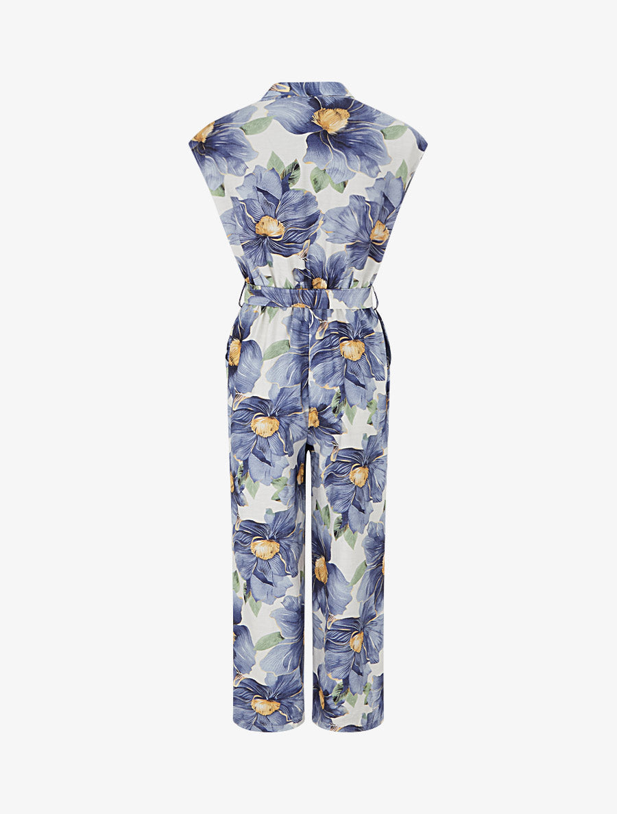 Combinaison à col cache-coeur imprimé floral - Bleu - 2