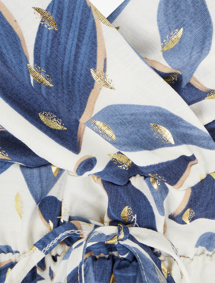 Robe longue imprimé stylisé à détail irisé - Bleu - 3