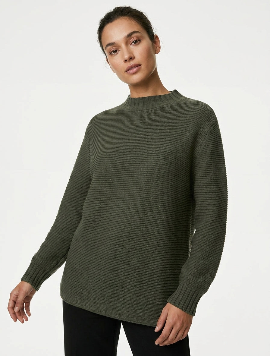 Weit geschnittener Pullover mit Stehkragen - Kaki