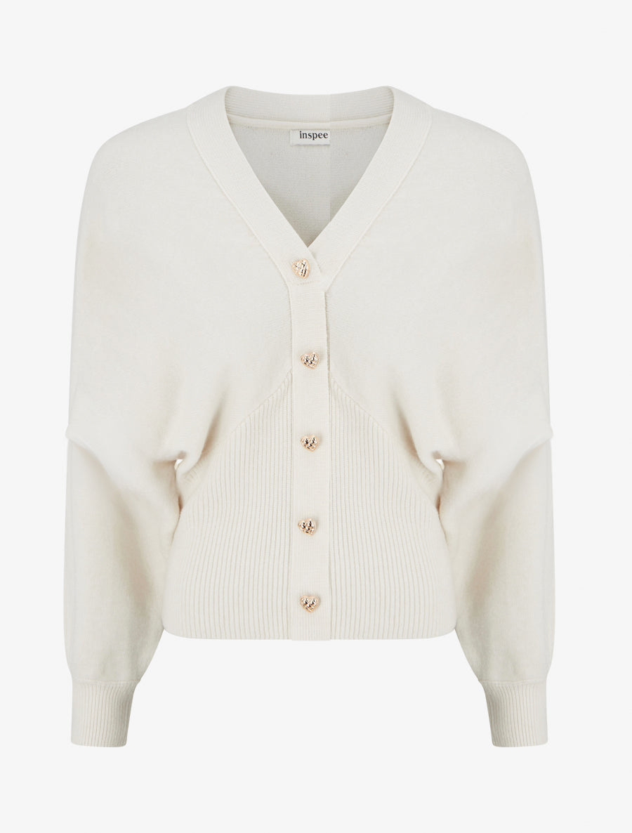 Pull à boutons décoratifs coeurs - Beige - 1