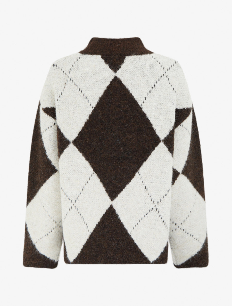 Pull en laine mélangée à motif losanges - Marron - 2