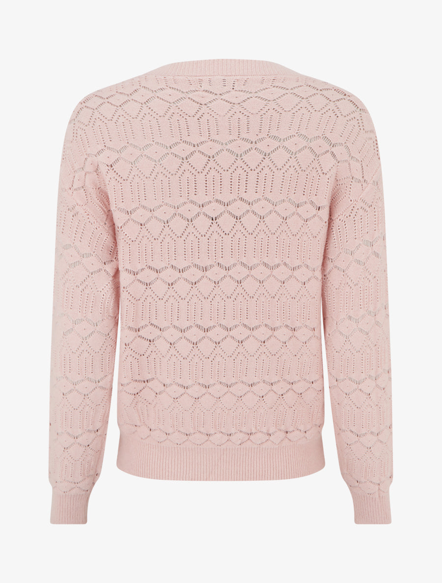 Pull uni ajouré à col rond - Rose - 2