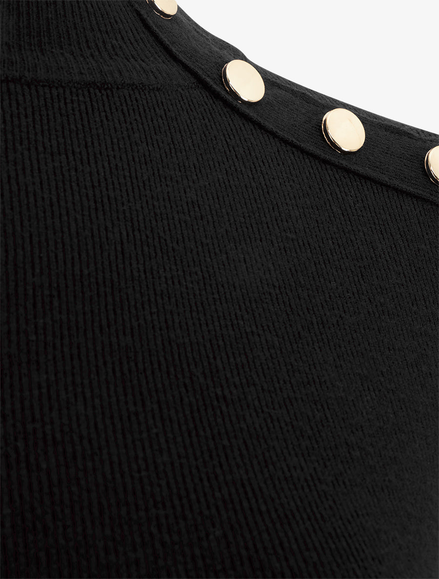 Pull fin ajusté à col montant et boutons décoratifs - Noir - 3