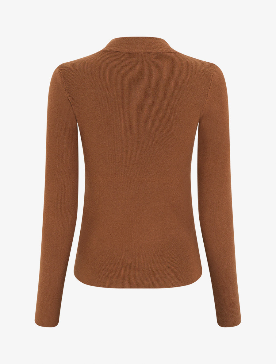 Pull fin ajusté à col montant et boutons décoratifs - Camel - 2