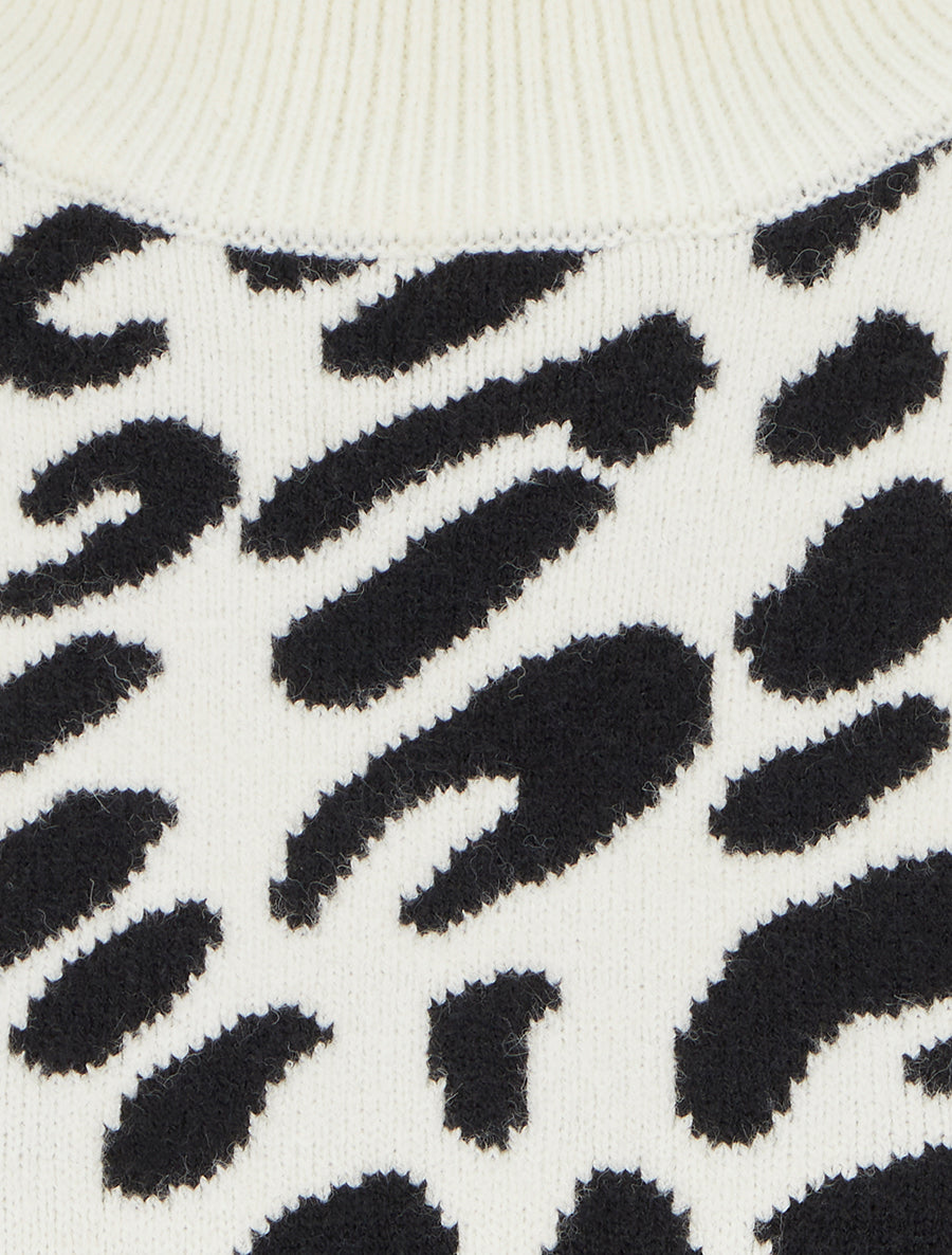 Pull imprimé léopard et rayé à col roulé - Crème - 3