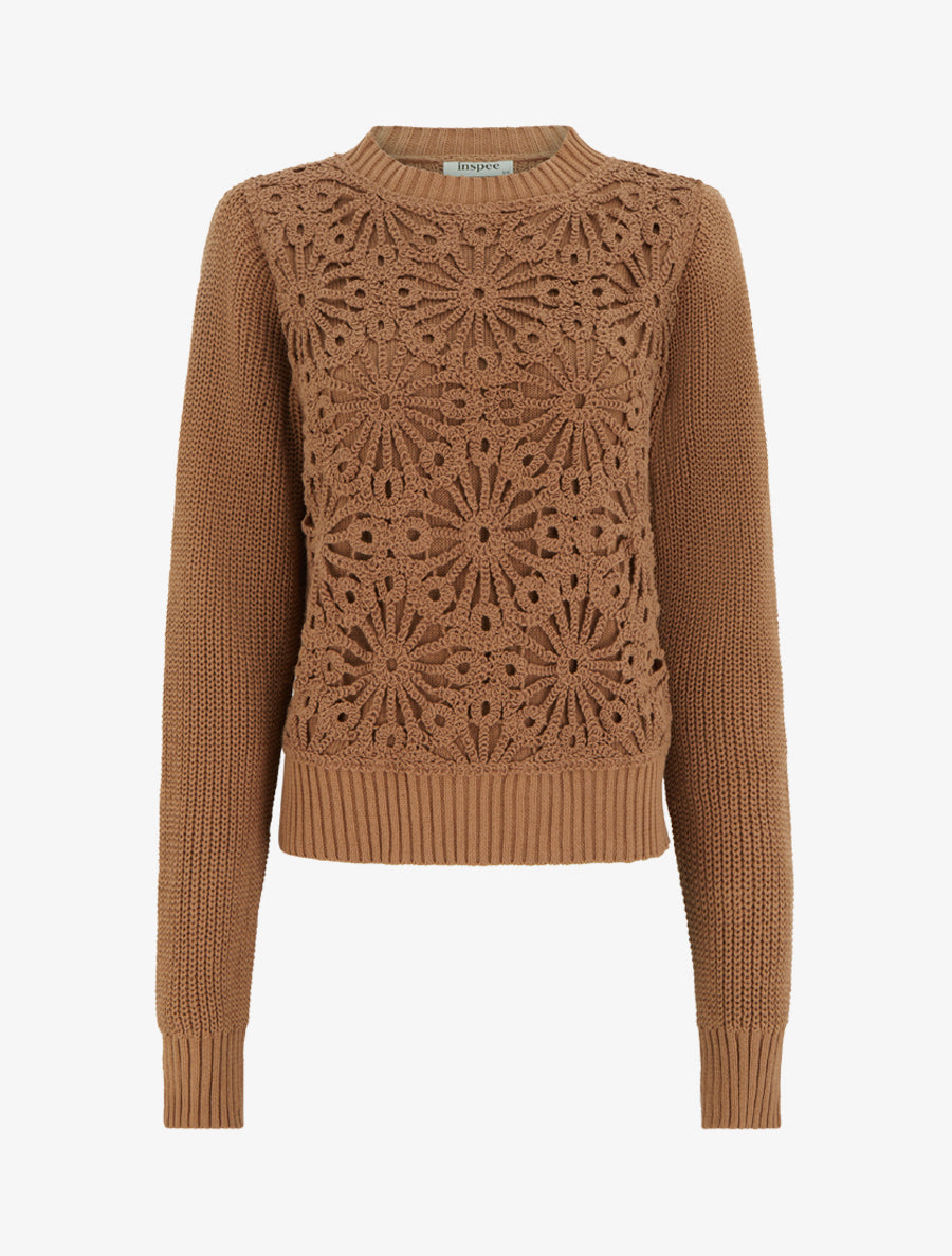 Pull en coton à macramé style floral - Camel - 1
